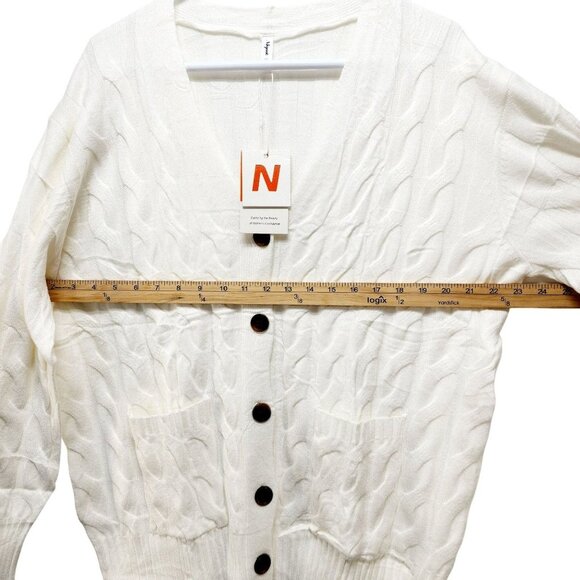 Cable Knit Button-Up Cardigan Sweater Pockets Womens Size 16W Neyook Soft White - Picture 5 of 13